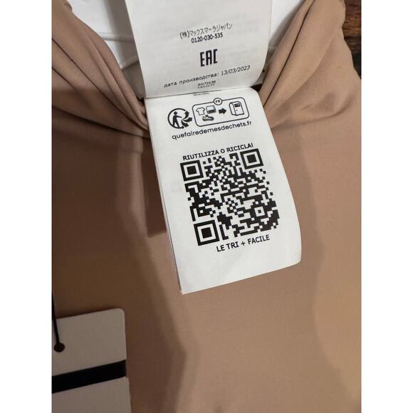 NWT Max Mara SportMax Nude Pink Fringe Bodycon Turtleneck Long Sleeve Top Size S - Picture 10 of 10